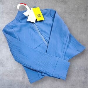 NEW All in Motion Jacket Girls XS 4/5 Blue Full Zip Ribbed Slim‎ Fit Cropped